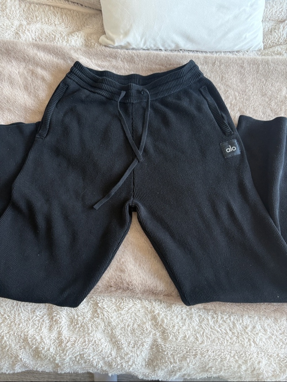 Alo Scholar Sweatpants Straight Leg Heavy Knit Black